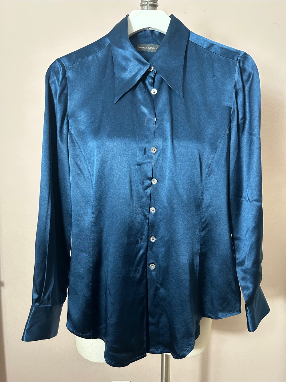 Banana Republic Deep Teal Blue Silk Button-Down Shirt S